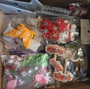 Large Lot of Craft Supplies Findings Ribbon Beads Flat Wood Ornaments Disney